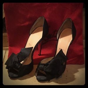 Christian Louboutin Black Satin Peep ToePump 38.5